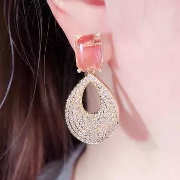 CMM полупрозрачные светло-голубые розовые циркониевые золотые серьги-капли подружки невесты, свадебные украшения для влюбленных, лучший подарок светло-синий