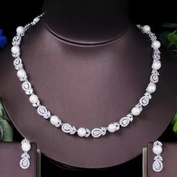 CMM Роскошное ожерелье с большим круглым листом и кубическим цирконом, свадебные комплекты ювелирных изделий из искусственного жемчуга, женские бижутерия серебряный