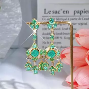 CMM Роскошные ретро ледяные цветы ярко-зеленые циркониевые золотые серьги-подвески с лепестками-бабочками длинные ювелирные изделия для женщин светло-зеленый
