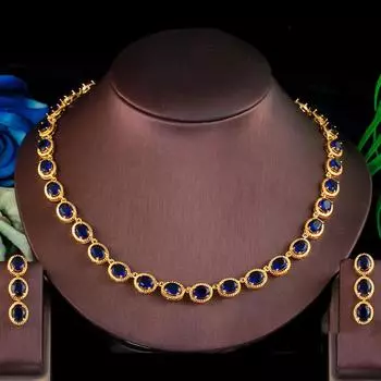 CMM Роскошные серьги-колье из желтого золота королевского синего цвета с кубическим цирконием королевский синий