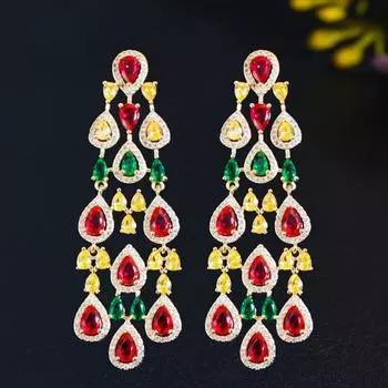 CMM Роскошные свадебные серьги-люстры золотого цвета с кисточками и каплями воды золотой