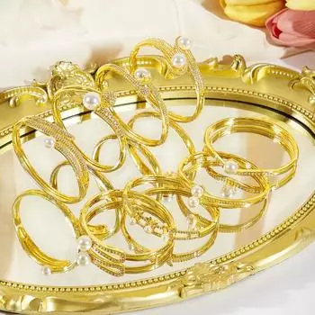 CMM Royal Nobles Искусственный жемчуг Ювелирные изделия Золотой CZ Кубический цирконий Браслет Шарм Браслет Банкет Вечеринка Свадьба Женские Ювелирные Изделия Аксессуары золотой