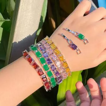 CMM Рождественский подарок на день рождения Прямоугольные теннисные браслеты с кубическим цирконием рубиновый