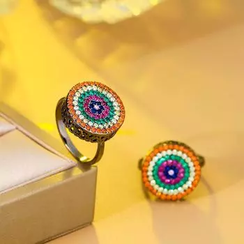 CMM Сверкающие многоцветные женские обручальные круглые кольца с фианитом, уникальные модные женские богемные украшения Adjustable разноцветный