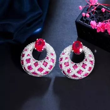 CMM Топ ярко-розовый красный с кубическим цирконием женские круглые серьги-гвоздики для большой вечеринки и свадьбы Роскошные праздничные украшения розы красного