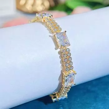 CMM Trendy Cool Fashion European Style Girlfriends Jewelry Sparkling Geometry Прямоугольный Цирконий Теннисный Браслет золотой