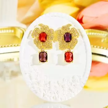 CMM Уникальные эксклюзивные серьги-подвески в виде цветка из циркония неправильного цвета для вечеринок, банкетов и женщин с золотыми аксессуарами золотой