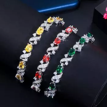 CMM уникальный кубический цирконий серебряный цвет желтый красный зеленый браслет браслет