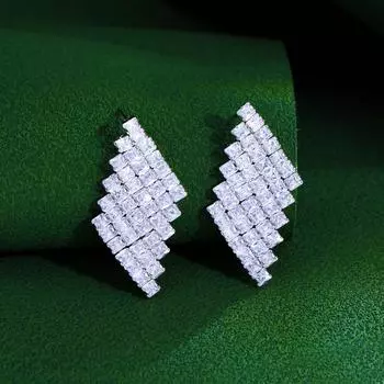 CMM уникальный ромб AAA с фианитом серебряного цвета, свадебные серьги-гвоздики, аксессуары для платья, ювелирные изделия для женщин серебряный