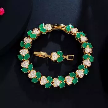 CMM Уникальный теннисный браслет золотого цвета с кубическим цирконием в форме сердца и цветов сапфировый