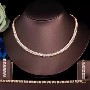 CMM Высочайшее качество с кубическим цирконием золотого цвета, серьги, ожерелье, браслет, набор белого золота