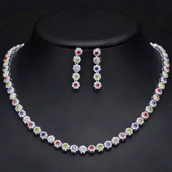 CMM Высокое качество AAA разноцветные комплекты колье-колье с цирконием и серьгами белый