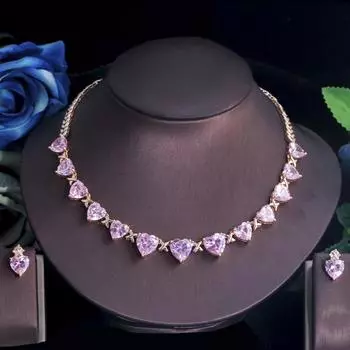 CMM Высокое Качество Африканский Цирконий Розовое Сердце Обручальное Свадебное Ожерелье Бразильский Золотой Цвет Комплект Ювелирных Изделий розовый