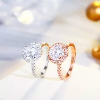 CMM Высокое Качество Цирконий Розового Золота Цвет Большой 2 Карата Круглый Обручальное Обручальное Кольцо Для Женщин Ювелирные Изделия 6 розового золота