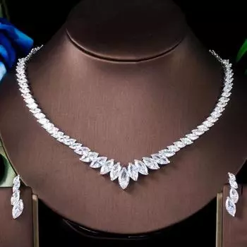 CMM Высокое Качество Маркиза Огранки Цирконий Свадебное Ожерелье-Колье и Серьги Свадебное Платье Выпускного Вечера Ювелирные Наборы серебряный