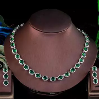 CMM Высокое качество серебряного цвета с кубическим цирконием, колье, серьги, комплект сапфировый