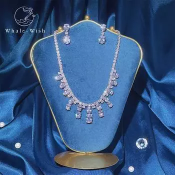 CMM Высокое качество свадебный комплект ювелирных изделий белый золотой цвет AAA кубический цирконий люстра ожерелье висячие серьги белого золота