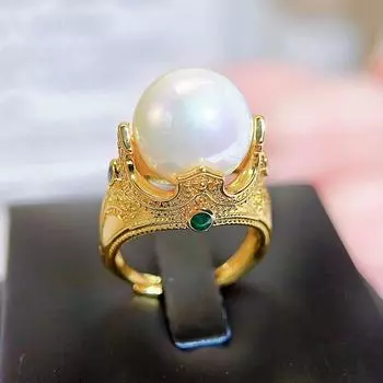 CMM Высококачественное европейское кольцо в стиле хэви-метал с искусственным жемчугом в стиле дворца и ретро-темпераментом для вечеринки и женщин, открывающееся регулируемое кольцо золотой