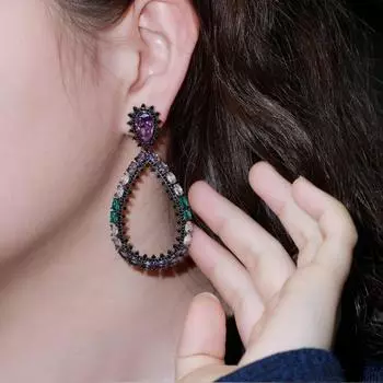 CMM великолепный черный золотой цвет ювелирные изделия многоцветные полые серьги с каплями воды разноцветный