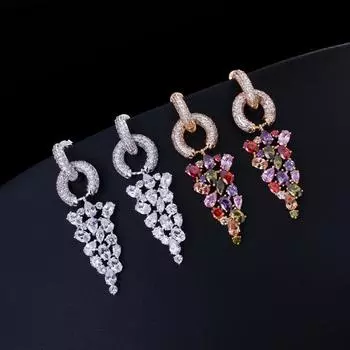 CMM Желтое золото Цвет Большой Виноградной Формы Капли Кластер Разноцветный Цирконий Женские Серьги белый