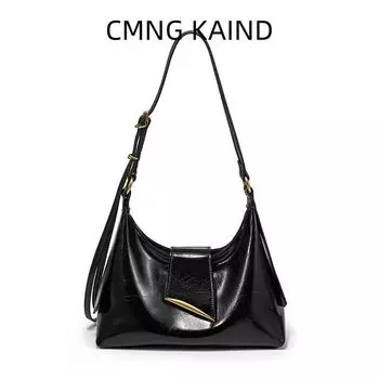Cmng Kaind Special Interest Light Luxury Super Hot Underarm Bag 2025 New Arrival Work Clothing Small Tote Bag Female Easiest for Match Messenger Bag Deep Black