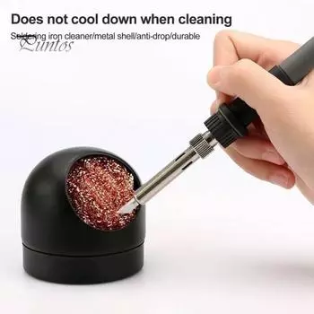 CMT-599B Очиститель жала паяльника с нескользящим держателем Шарик из латунной проволоки Спиральная латунная губка Инструмент для очистки жала припоя чёрный