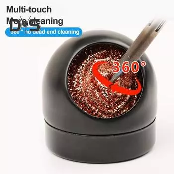 CMT-599B Очиститель жала паяльника с нескользящим держателем Шарик из латунной проволоки Спиральная латунная губка Инструмент для очистки жала припоя чёрный