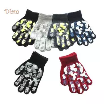 CMW Детские зимние камуфляжные противоскользящие вязаные перчатки для мальчиков и девочек, спортивные варежки One Size темно-серого