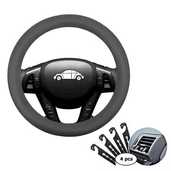 CNYMANY Direct Silicone Car Steering Wheel Cover 13 ~15 /33~38cm with 4 Vent Hooks, Gray
