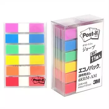 [.co.jp limited] Самоклеящиеся листочки для заметок Post-it, 6 цветов, 44x10 мм, 20 листов x 11 блоков 6831M-AM