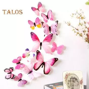 CO & LO бытовой продукт 12 шт./компл. 3D бабочка фон наклейки на стену DIY детская комната гостиная one size зелёный