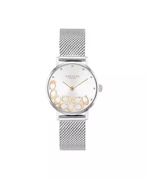 COACH 14503858 Perry Gold Tone Logo Dial Stainless Steel Silver Mesh Band Silver Silver/Rose Women Watch,