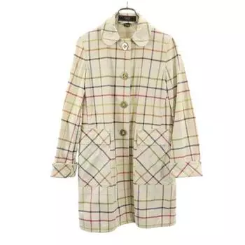 COACH cotton long Check Pattern Stainless collar coat 2 Women Used