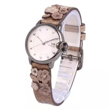 COACH DELANCEY Watch Ladies Flower Leather Black Logo Gunmetal Ivory 14503720 [Item]