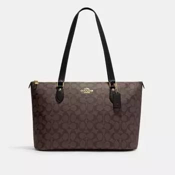Coach Gallery Tote In Signature Canvas gold brown black
