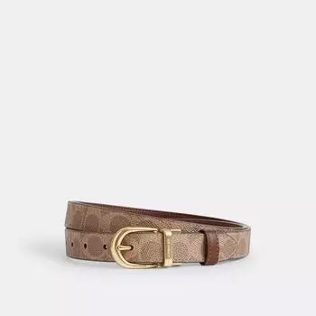 Пряжка для ремня безопасности Coach Harness Buckle Cut To Size Reversible Belt 25 Mm Gold Tan Brown One Size