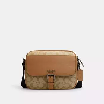 Coach Hudson Crossbody Bag In Colorblock Signature Canvas gunmetal light saddle multi