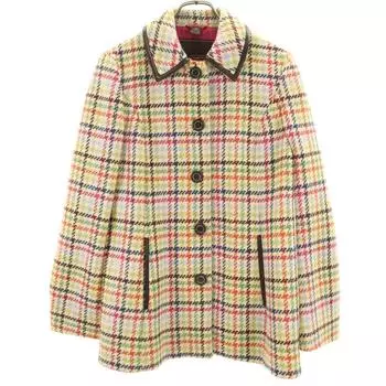 COACH Leather piping Check Pattern Wool coat XS Women Used