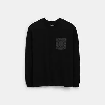 Coach SignaTure Long Sleeve T shirT In Organic coTTon Black Large