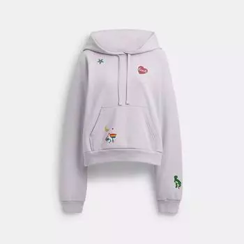 Coach Укороченная толстовка с капюшоном реглан с нашивками-наклейками светло-фиолетового цвета XSmall
