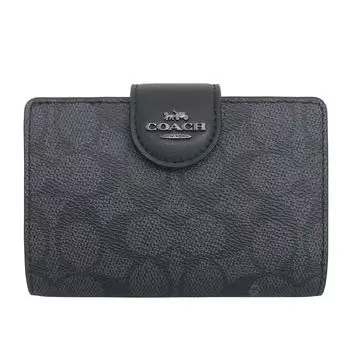Coach Кошелек FCW786 CW786, средний кошелек с угловой молнией, из угольно-черной ткани с фирменным покрытием [Coach] (Кошелек Bifold) Женская [Продукт Outlet] [Бренд]