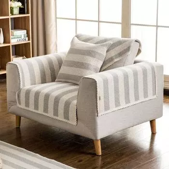 Coarse Cloth Sofa Cushion Cotton Linen Fabric Linen All Year Round Neutral Minimalist Modern Non-Slip Sofa Cover Backrest Towel Cover Vertical bar-Gray 70 * 70cm