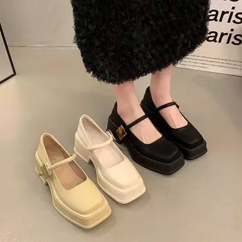 Coarse heel British style small leather shoes children summer 2025 new French high heel commuting spring and autumn evening evening single shoes 35