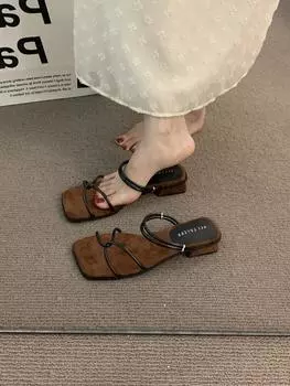 Coarse heel cross-strap slippers women s summer wear new temperament beautiful two wear sandals silver sandals 35 чёрный