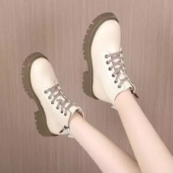 Coarse heel Martin boots women s 2024 new single boots velvet cotton boots thick-soled British short boots flat-soled winter women s cotton boots 35