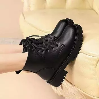 Coarse heel Martin boots women s autumn and winter 2024 new single boots velvet thermal cotton boots British style thick-soled short boots children 35