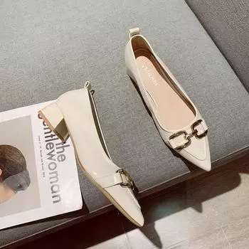 Coarse heel medium heel single shoes women s 2025 spring new fashion temperament matching skirt shallow mouth pointed head low heel evening shoes 35 чёрный