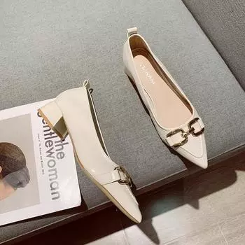 Coarse heel medium heel single shoes women s 2025 spring new fashion temperament matching skirt shallow mouth pointed head low heel evening shoes 35 чёрный