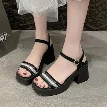 Coarse heel Roman sandals women s 2025 new summer fashion casual women s shoes waterproof table wedge heel high heels beige 35