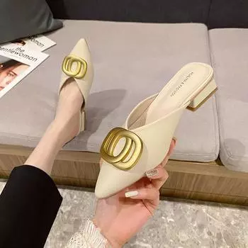 Coarse heel shoes Huiliya bag head slippers shoes women s new thick heel lazy drag outer wear medium and semi-cool 6011-1 35 чёрный